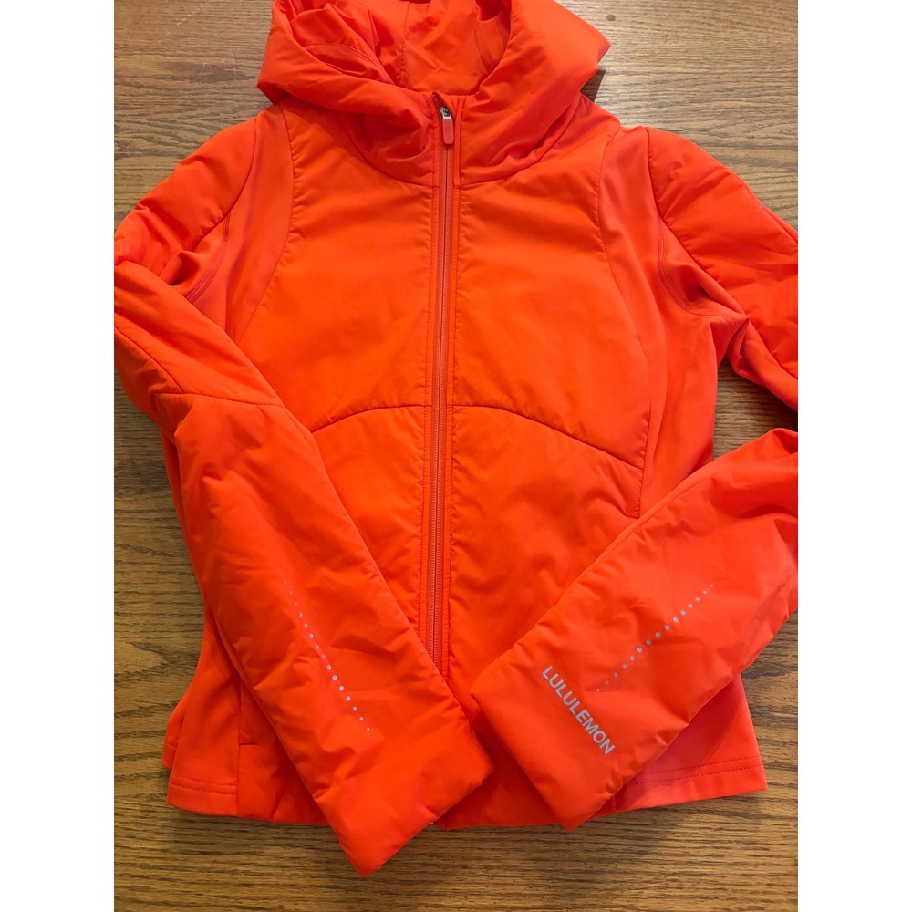 Lululemon Push Your Pace Jacket Solar Orange Size 12 Athleisure Thumb Holes - Picture 2 of 16